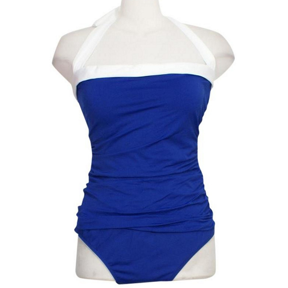 Shirred Bandeau Halter Slimming Fit Swimsuit 12